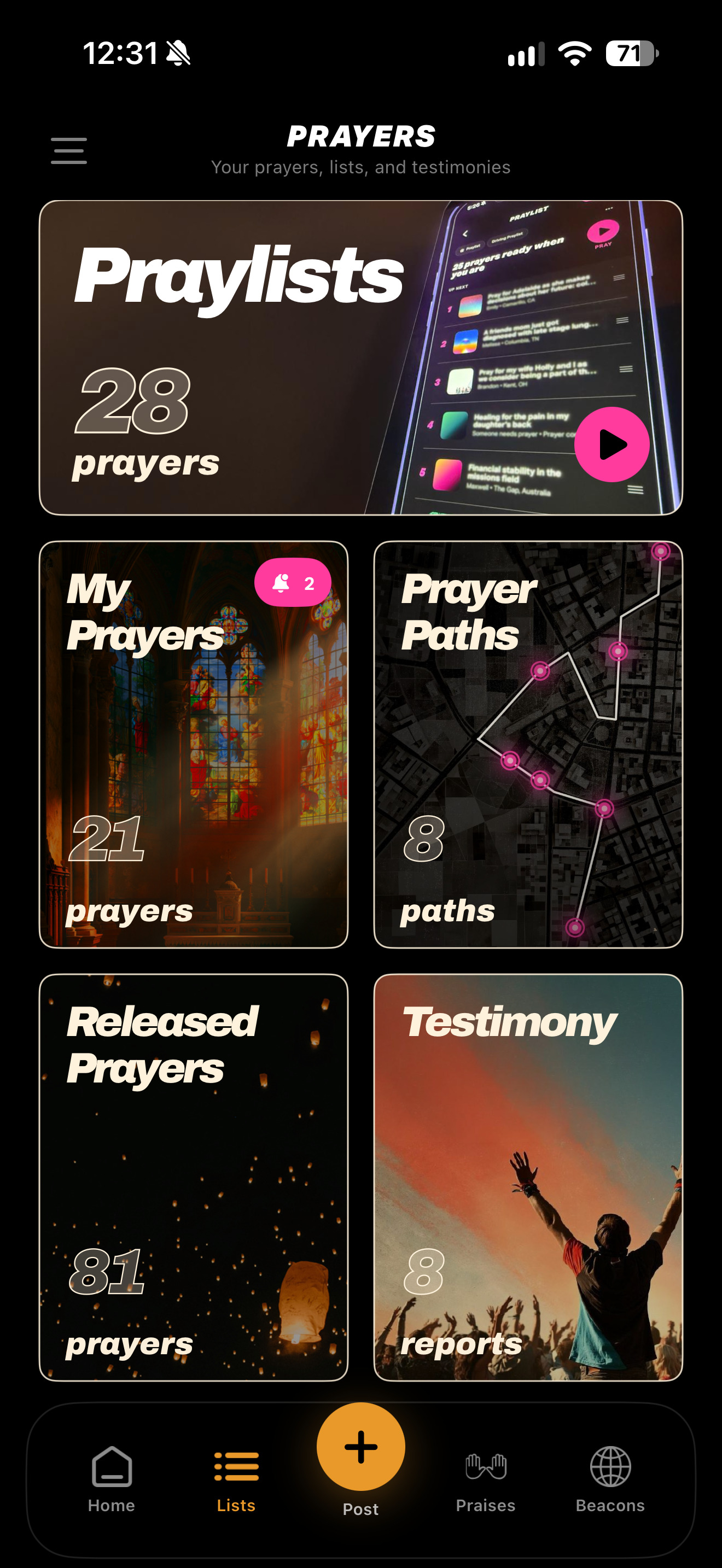 Prayer lists screen